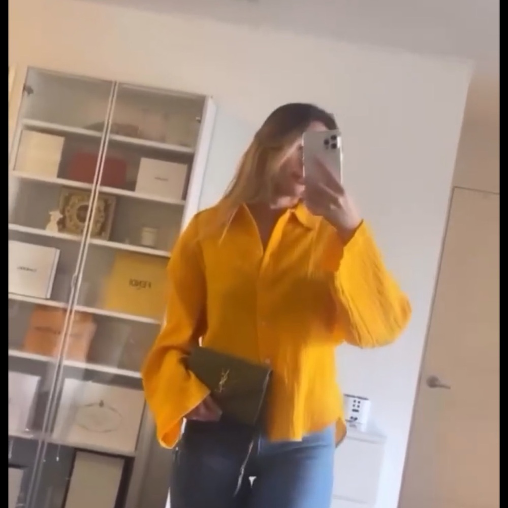 H&M Textured Button-Front Shirt - Mustard
